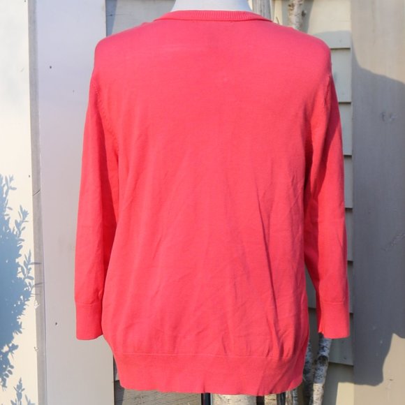 Ellen Tracy Coral Pict Edge Trim 3/4 Sleeves Classic Cardigan Sweater Sz XL - Picture 5 of 6